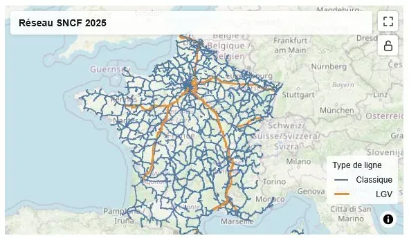Cartographie d'un réseau linéaire dans un tableau de bord Hyperset